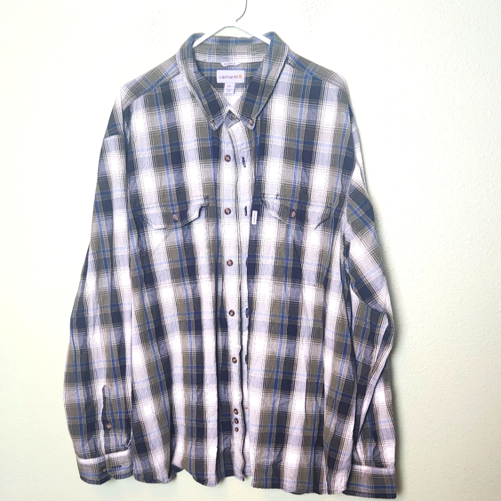 Carhartt Men's Blue Plaid Button-Down Work Shirt